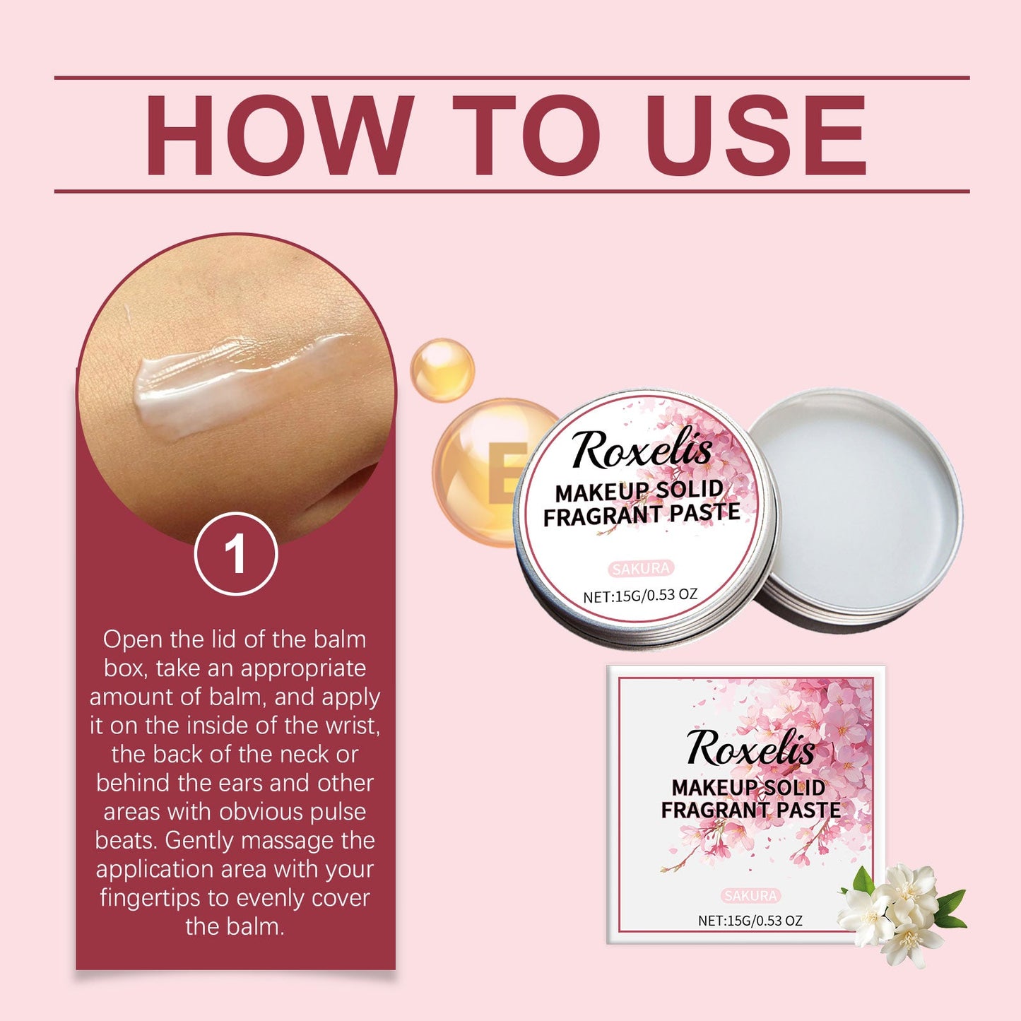 Solid Cherry Blossom Balm Mild Elegant Lasting Light Fragrance Exudes Charm Refreshing Non-Sticky Date Pocket Balm