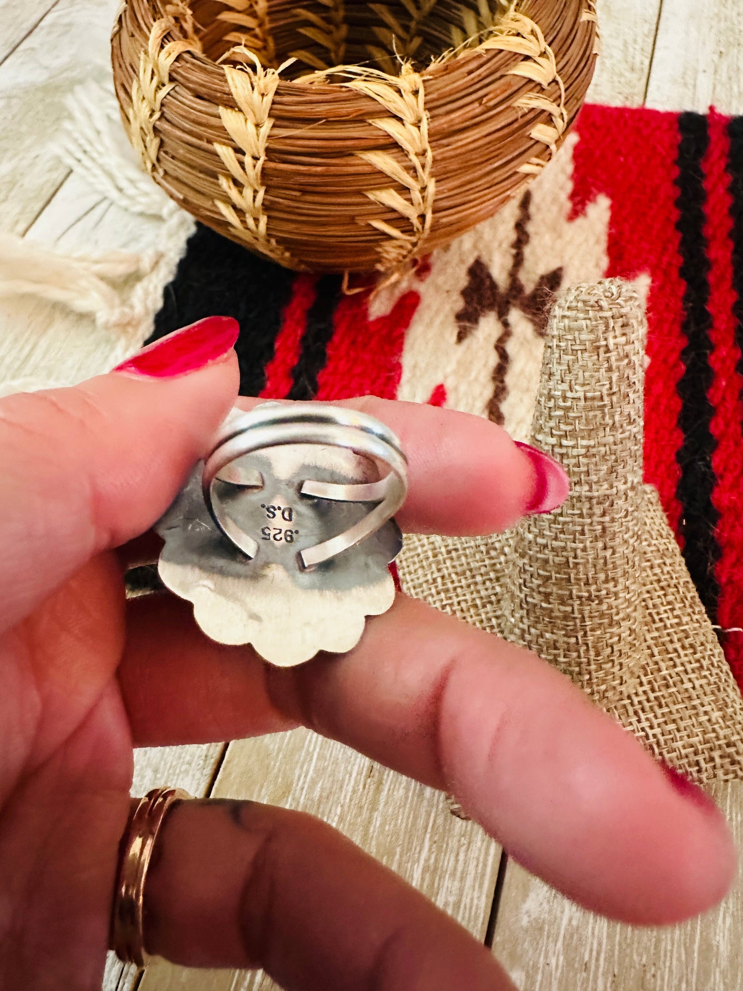 Handcrafted Ribbon Turquoise & Sterling Silver Ring Size 6.5