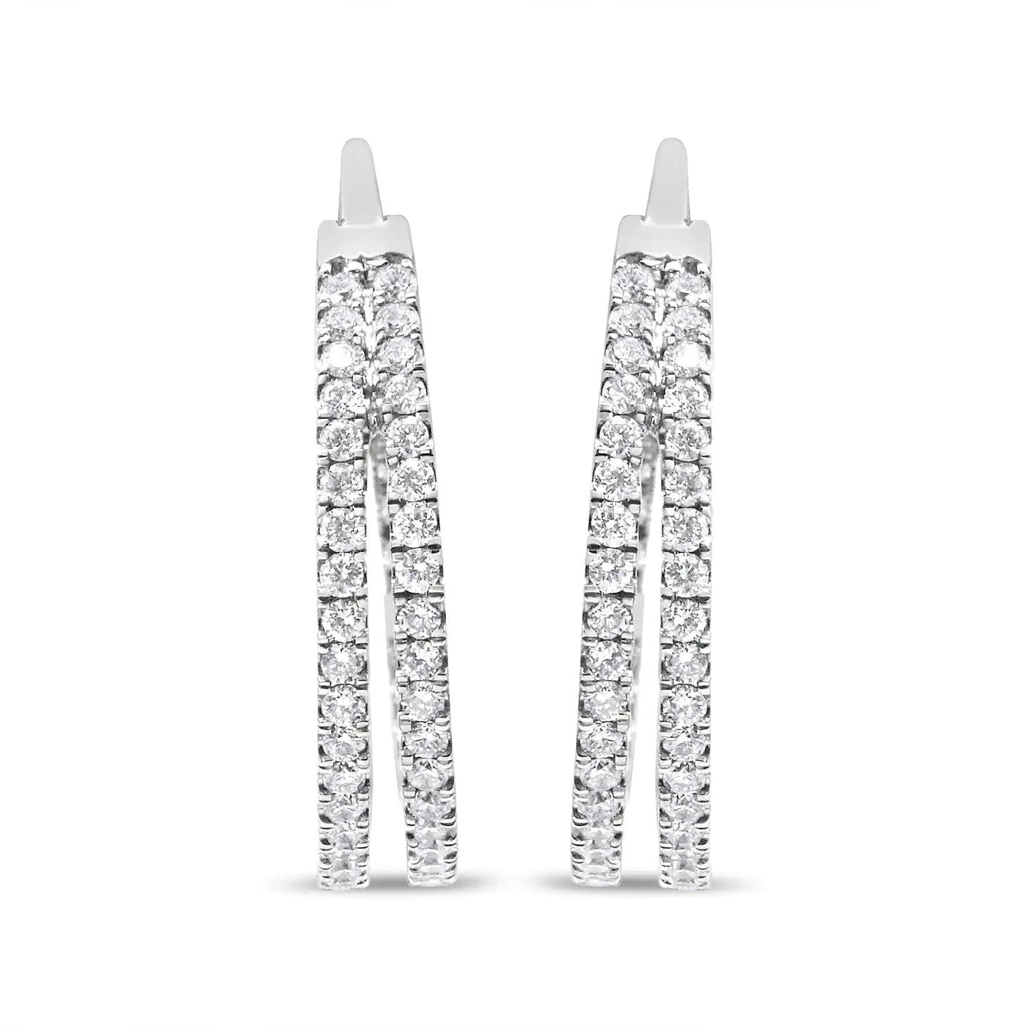 10K White Gold 1 1/2 Cttw Lab Grown Diamond Inside Out Double Row Split Criss Cross 3/4" Inch Hoop Earrings (G-H Color, SI1-SI2 Clarity)