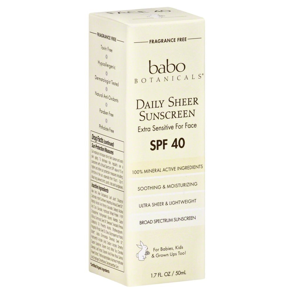 Babo Botanicals SPF 40 Daily Sheer Facial Sunscreen 1.7 Fl Oz