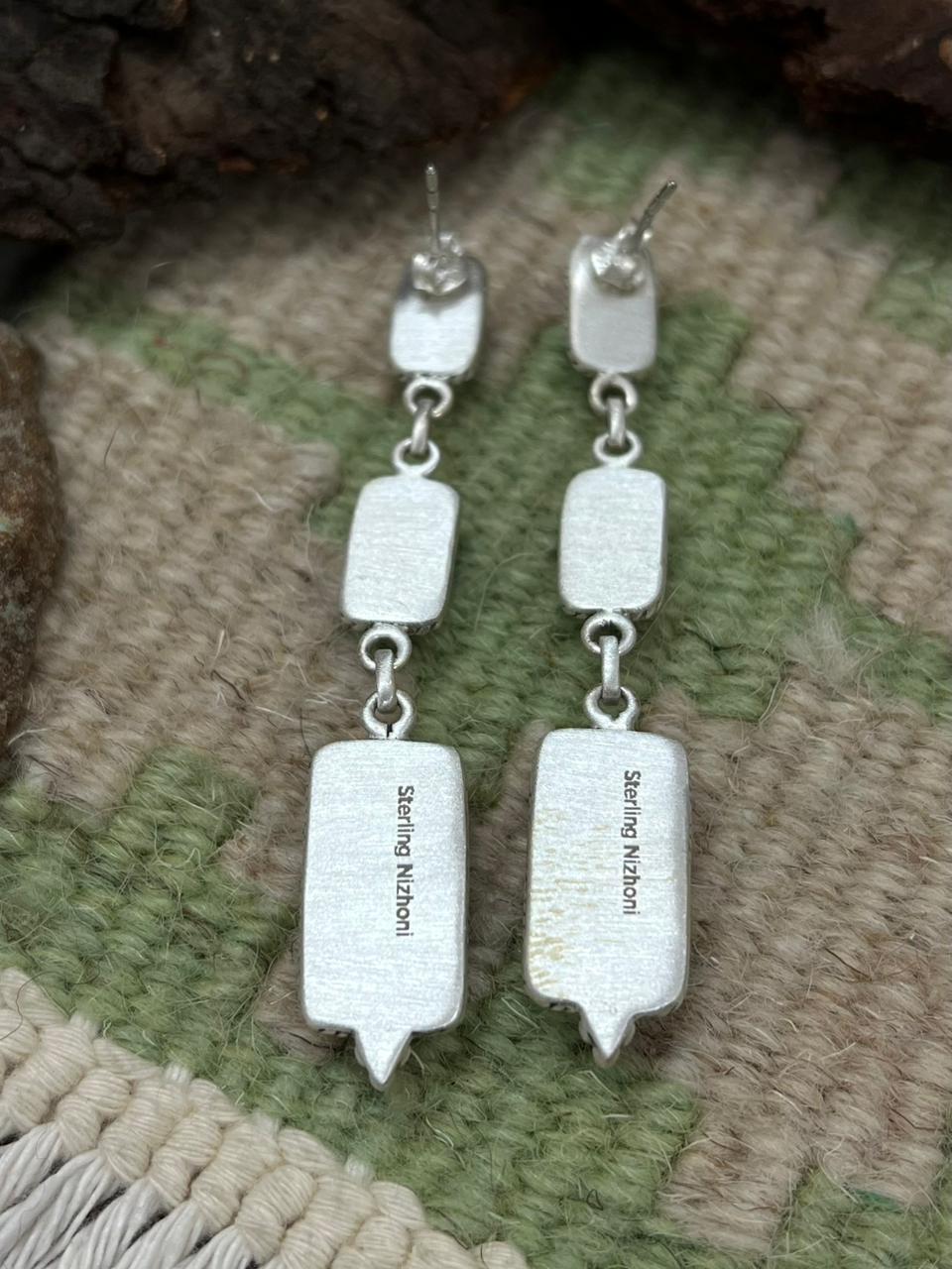 Handmade Sterling Silver Kingman Turquoise Post Earrings "Signed Nizhoni"