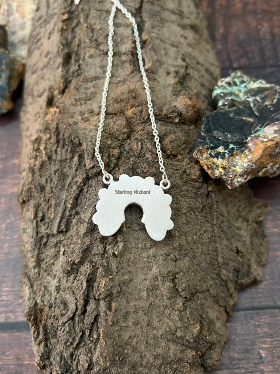 Handmade Sterling Silver Kingman Turquoise Naja Necklace "Signed Nizhoni"