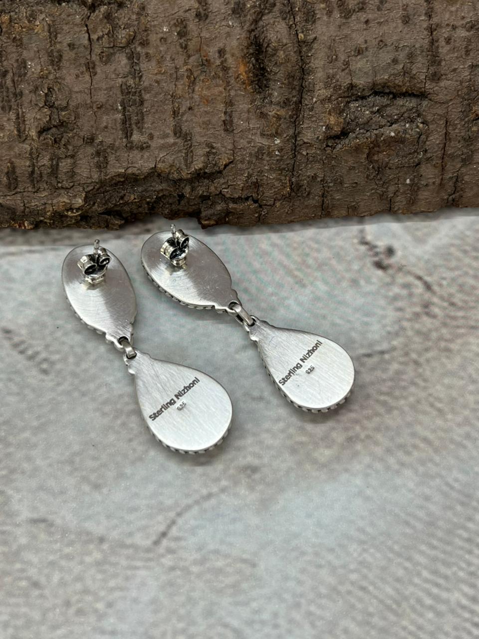 Handmade Sterling Silver Number 8 Turquoise Post Dangle Earrings with Signed Nizhoni (3)