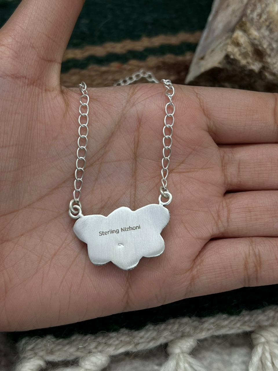 Handmade Sterling Silver Kingman Turquoise Necklace "Signed Nizhoni"