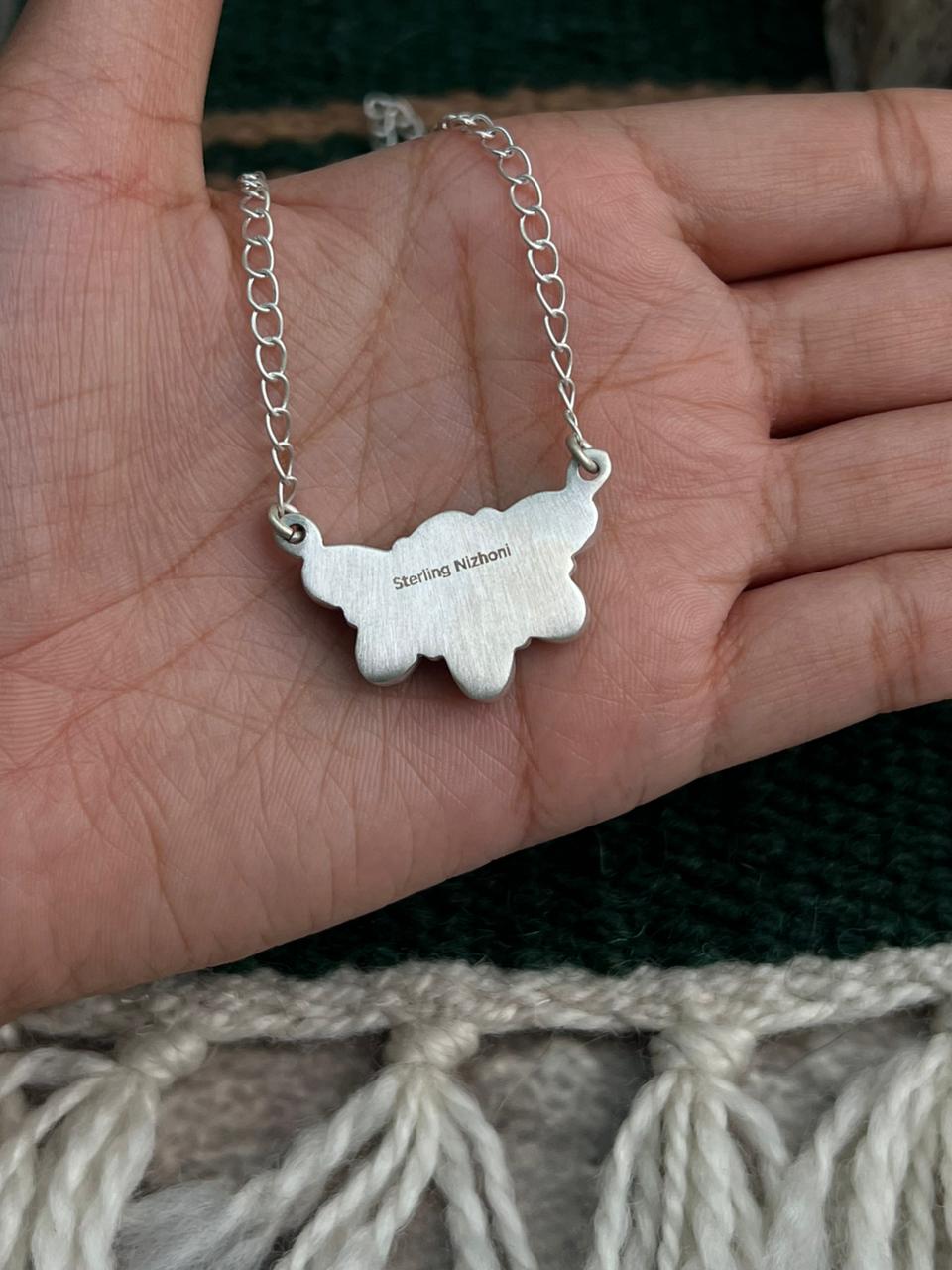 Handmade Sterling Silver Kingman Turquoise Necklace "Signed Nizhoni" (4)