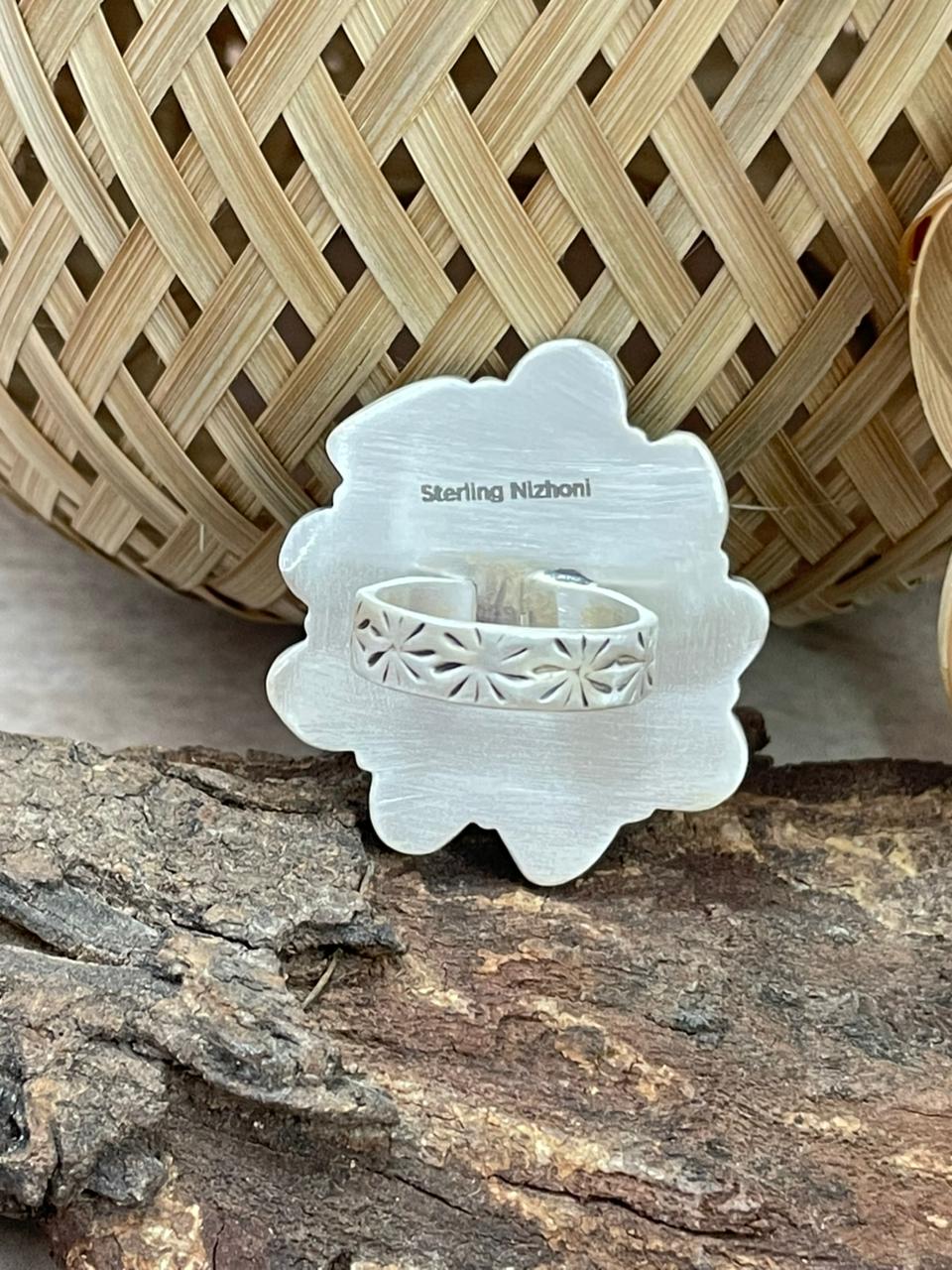 Handmade Sterling Silver Number 8 Turquoise Adjustable Ring With Signed Nizhoni