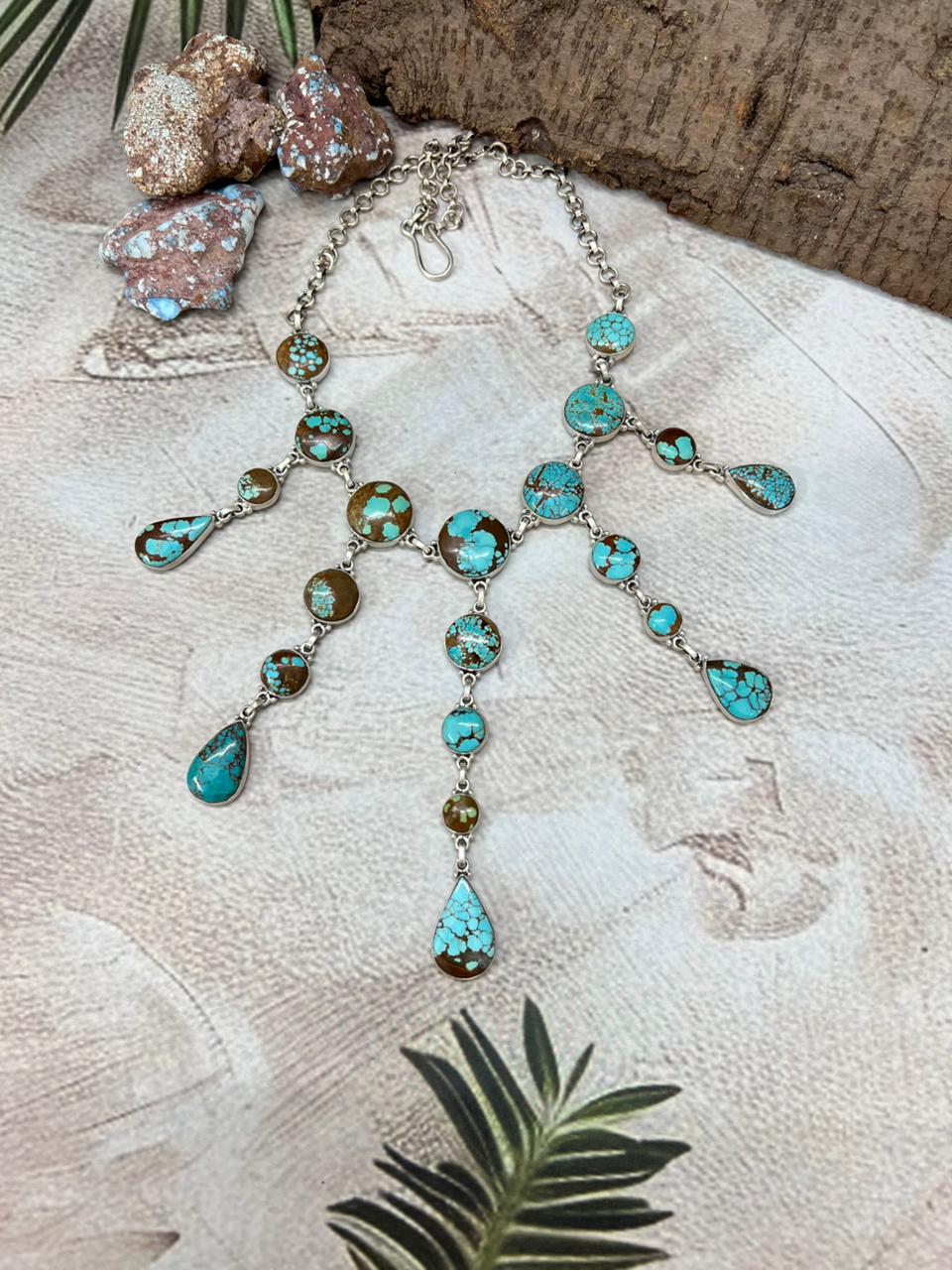 Handmade Sterling Silver Number 8 Turquoise Choker Necklace with Signed Nizhoni