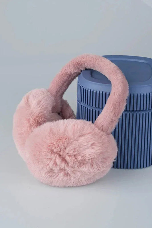 Soft Pink Plush Foldable Earmuffs – Cold Weather Protective Ear