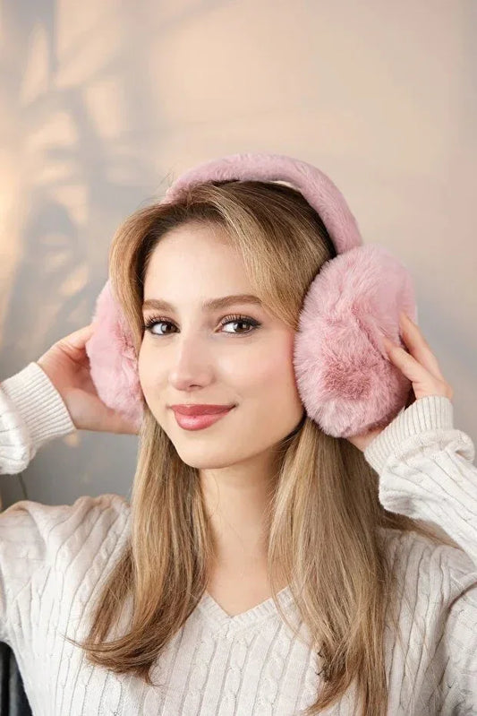 Soft Pink Plush Foldable Earmuffs – Cold Weather Protective Ear