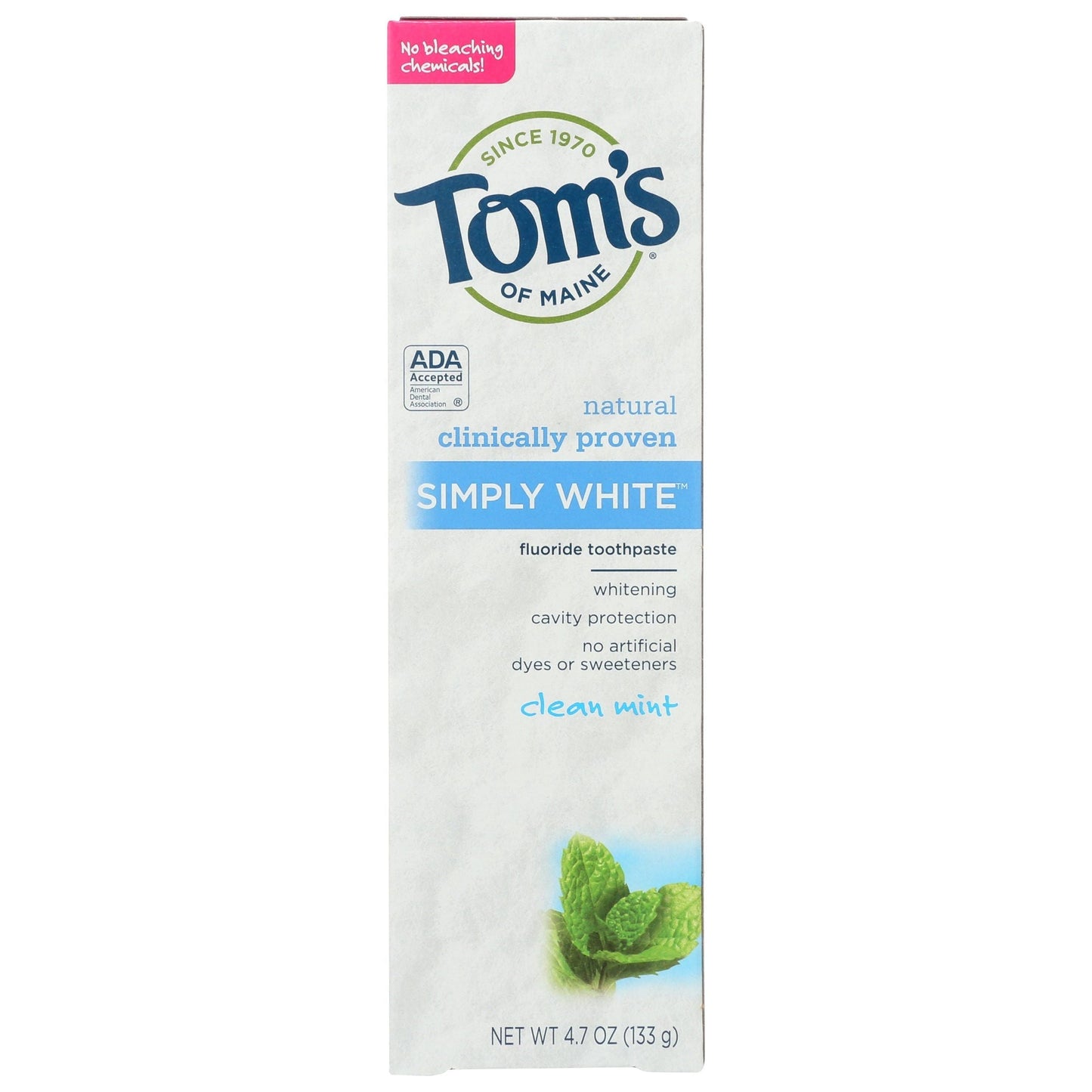 Tom's of Maine Simply White Natural Fluoride Toothpaste Clean Mint