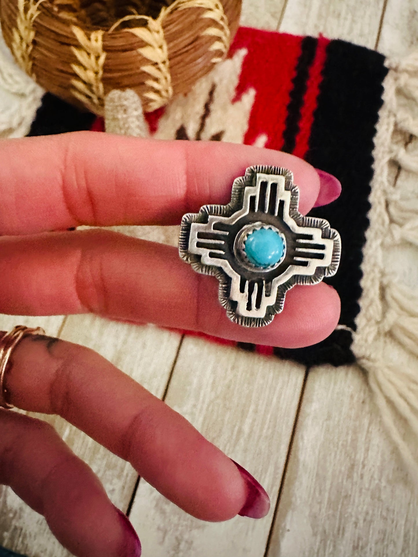 Handcrafted Turquoise & Sterling Silver Cross Ring