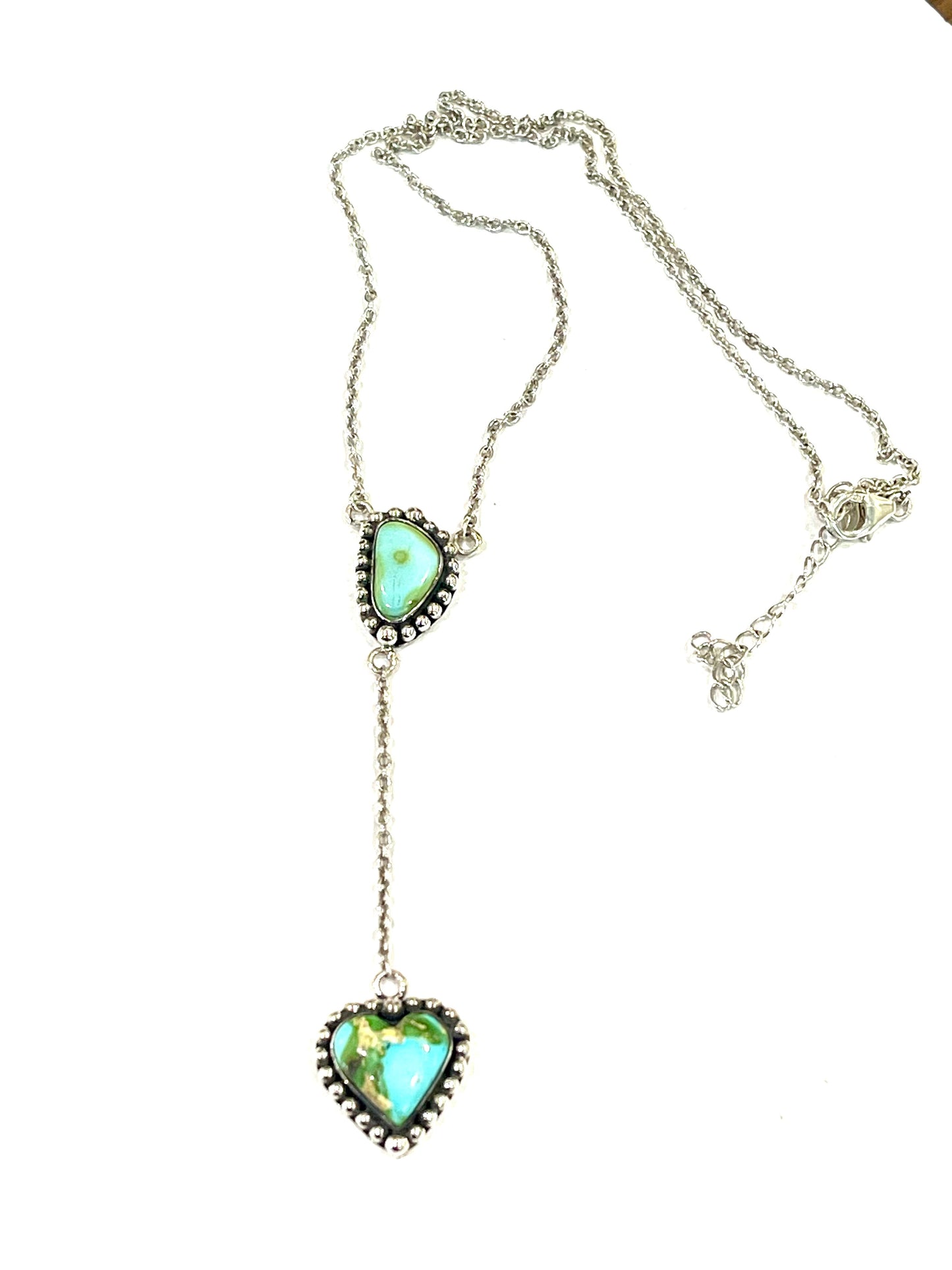 Handmade Sterling Silver & Sonoran Mountain Turquoise 2 Stone Drop Necklace