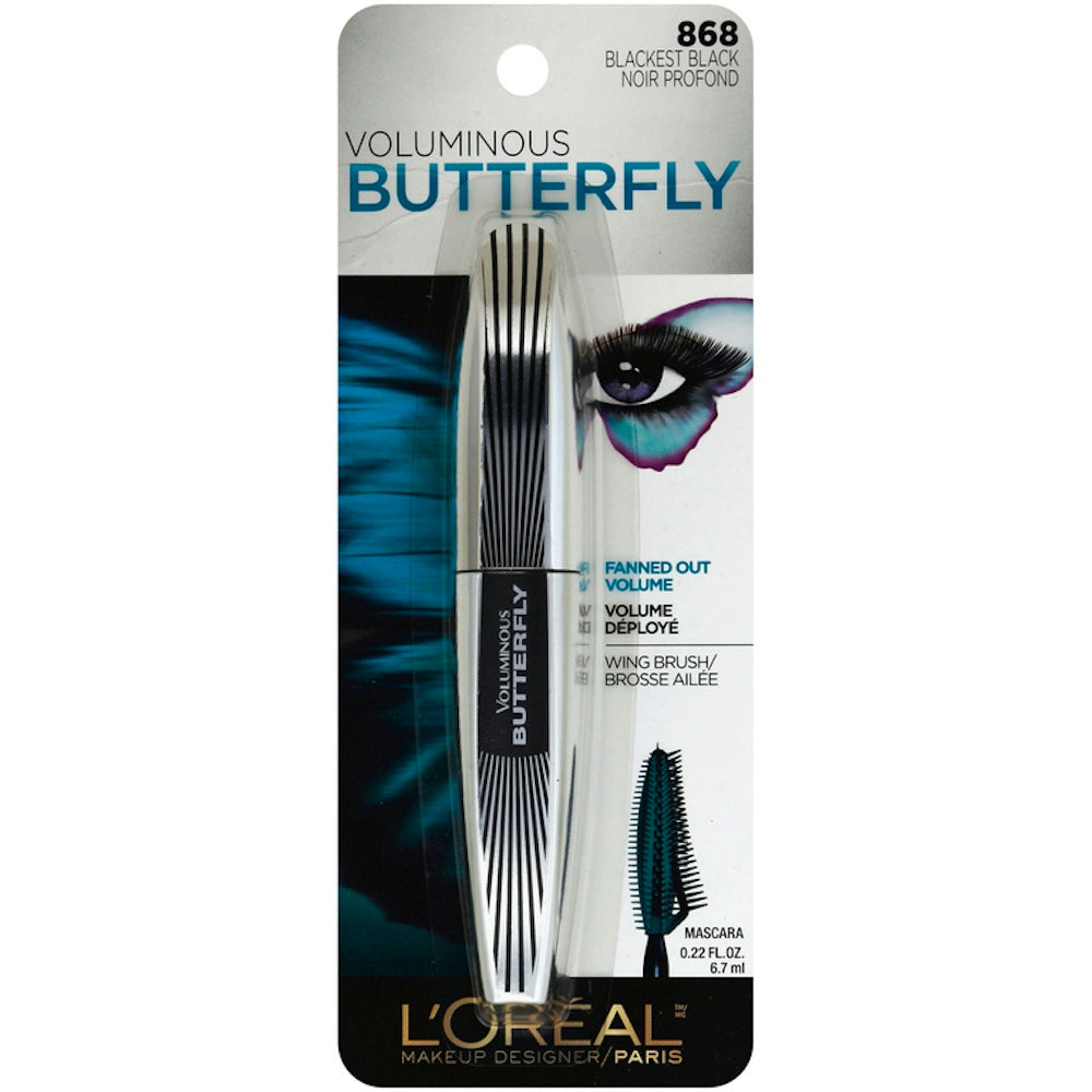 L'Oreal Paris Voluminous Butterfly Washable 868 Blackest Black .22 Fl Oz