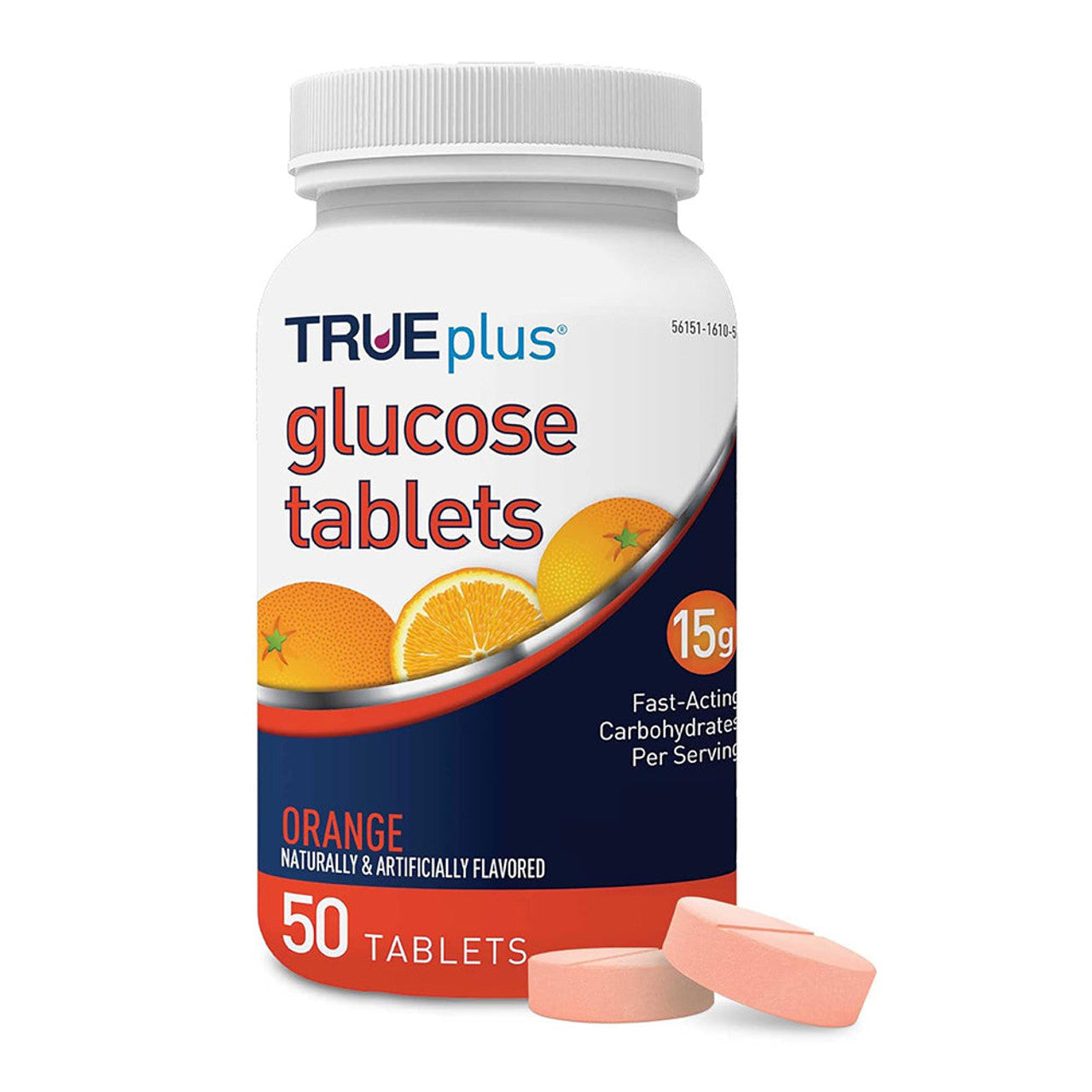 Trueplus Glucose Tablets, Orange - 50Ct