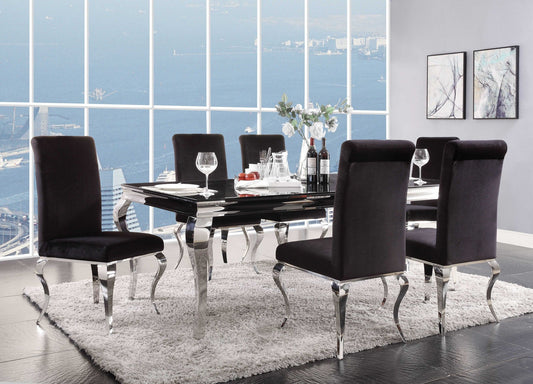 40inches X 80inches X 30inches Stainless Steel Black Glass Dining