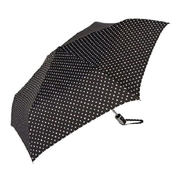 ShedRain Air Vent Auto Open Close Compact Umbrella BLACK POLKA DOTS Gift