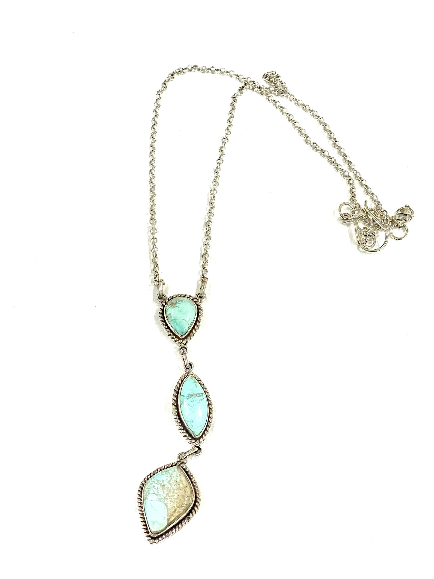 Handmade Sterling Silver & Carico Lake Turquoise Drop Necklace