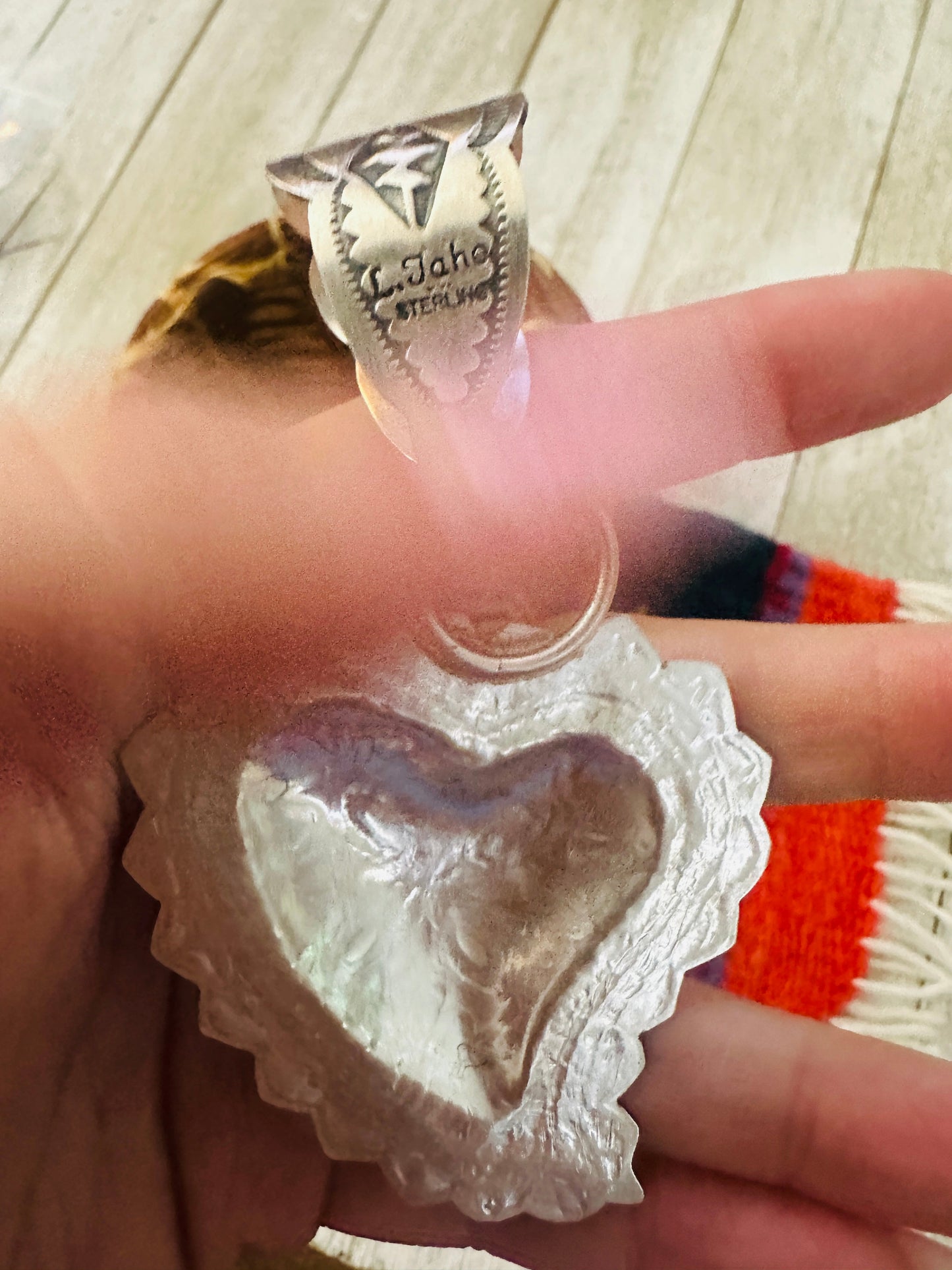 Handcrafted Sterling Silver Heart Concho Pendant by Leander Tahe