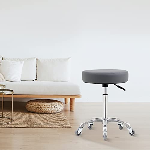 Ainilaily Rolling Stool with Wheels, Heavy Duty 400 lbs Stool for Shop Guitar Lab Tattoo Workbench Medical, Adjustable Swivel Chair (Grey)