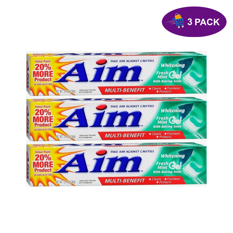 AIM Whitening Anticavity Fluoride Fresh Mint With Baking Soda Gel Toothpaste 5.5 Oz