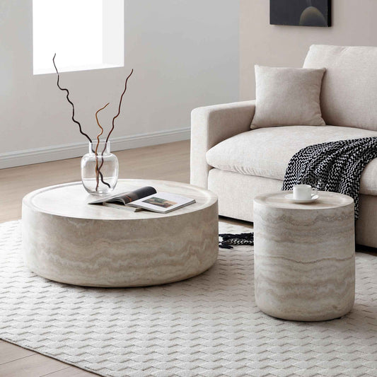 Set of 2 Faux MARS Pattern Coffee Tables side Table Round Tea Faux