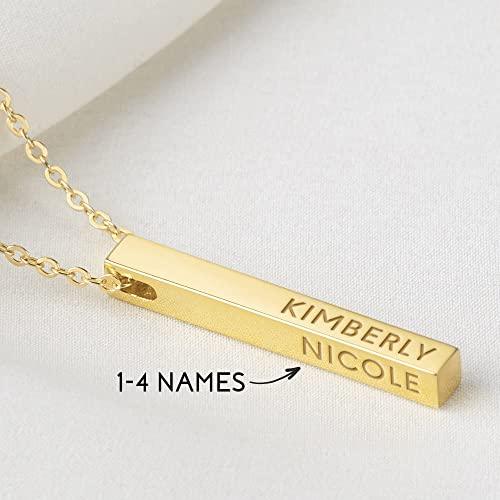 Personalized Mother Necklace, 4 Side Bar Necklace, Kids Names Necklace