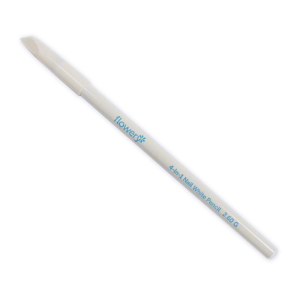 Flowery Nail White Pencil With Cuticle Pusher Cap - Set Of 3