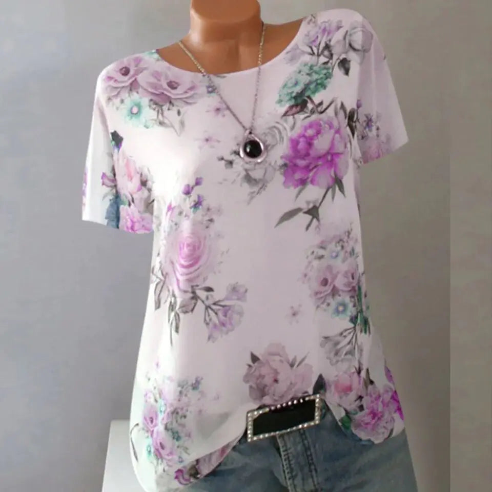 Plus Size Women's Loose Print Short Sleeve T-Shirt