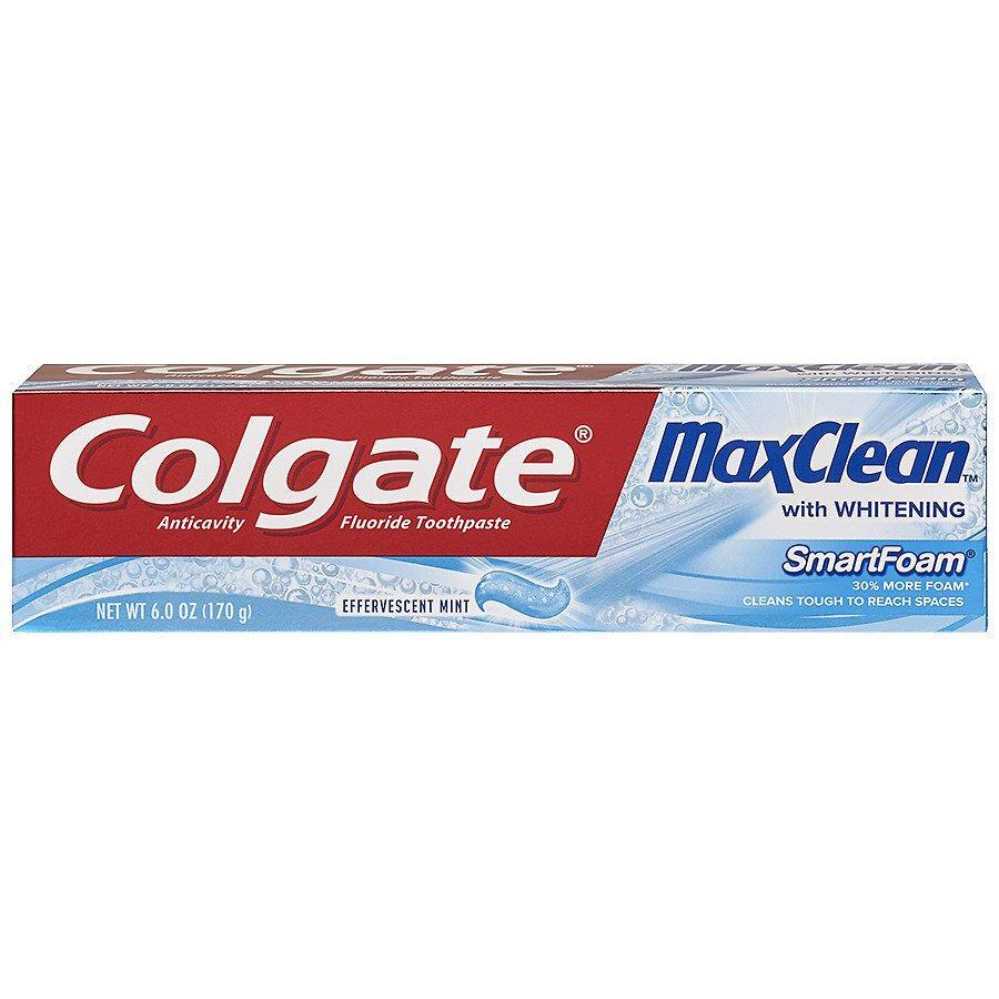 Colgate Max Clean Fluoride Toothpaste, Whitening, Smart Foam, Effervescent Mint