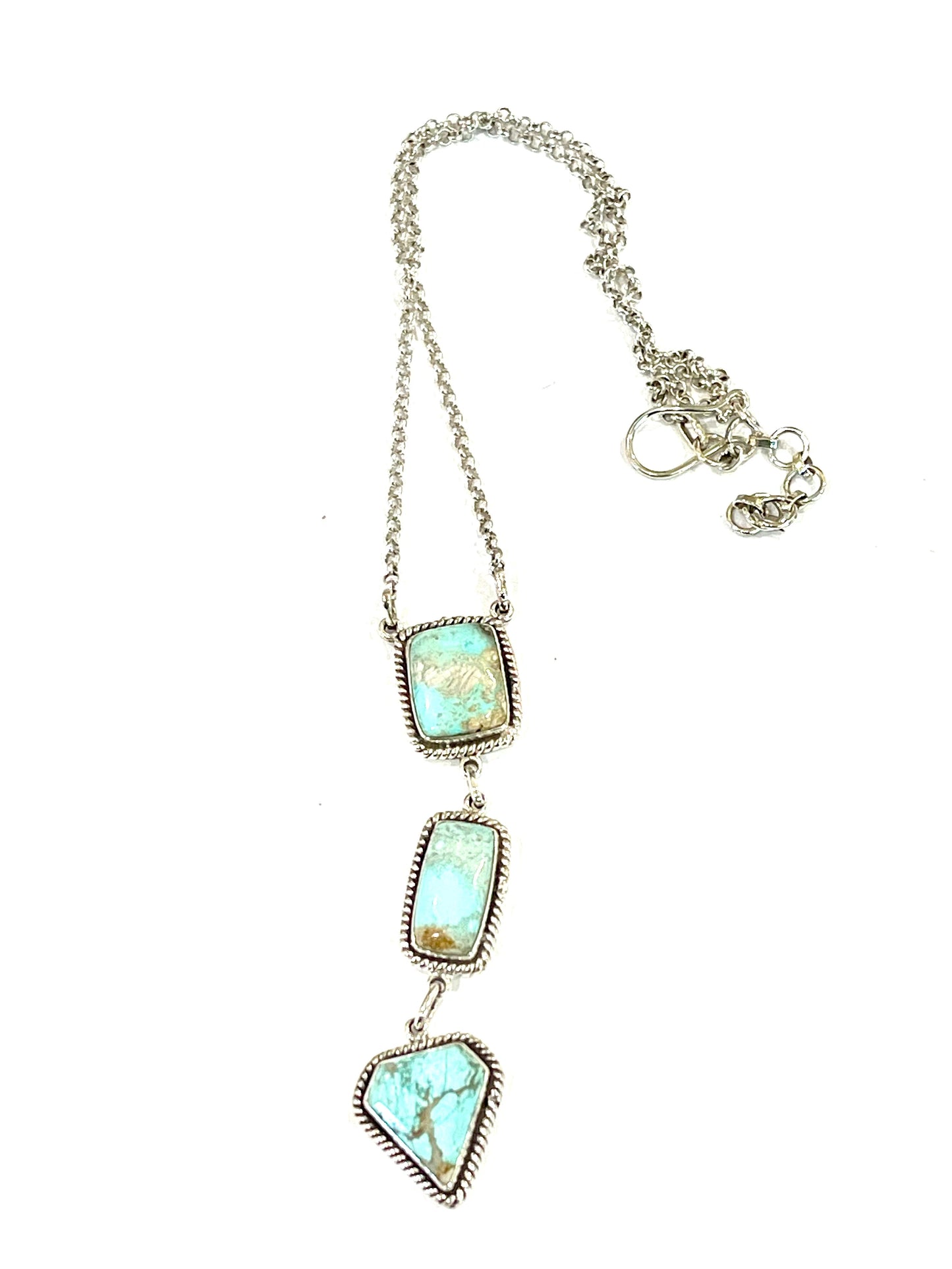 Handmade Sterling Silver & Carico Lake Turquoise Drop Necklace