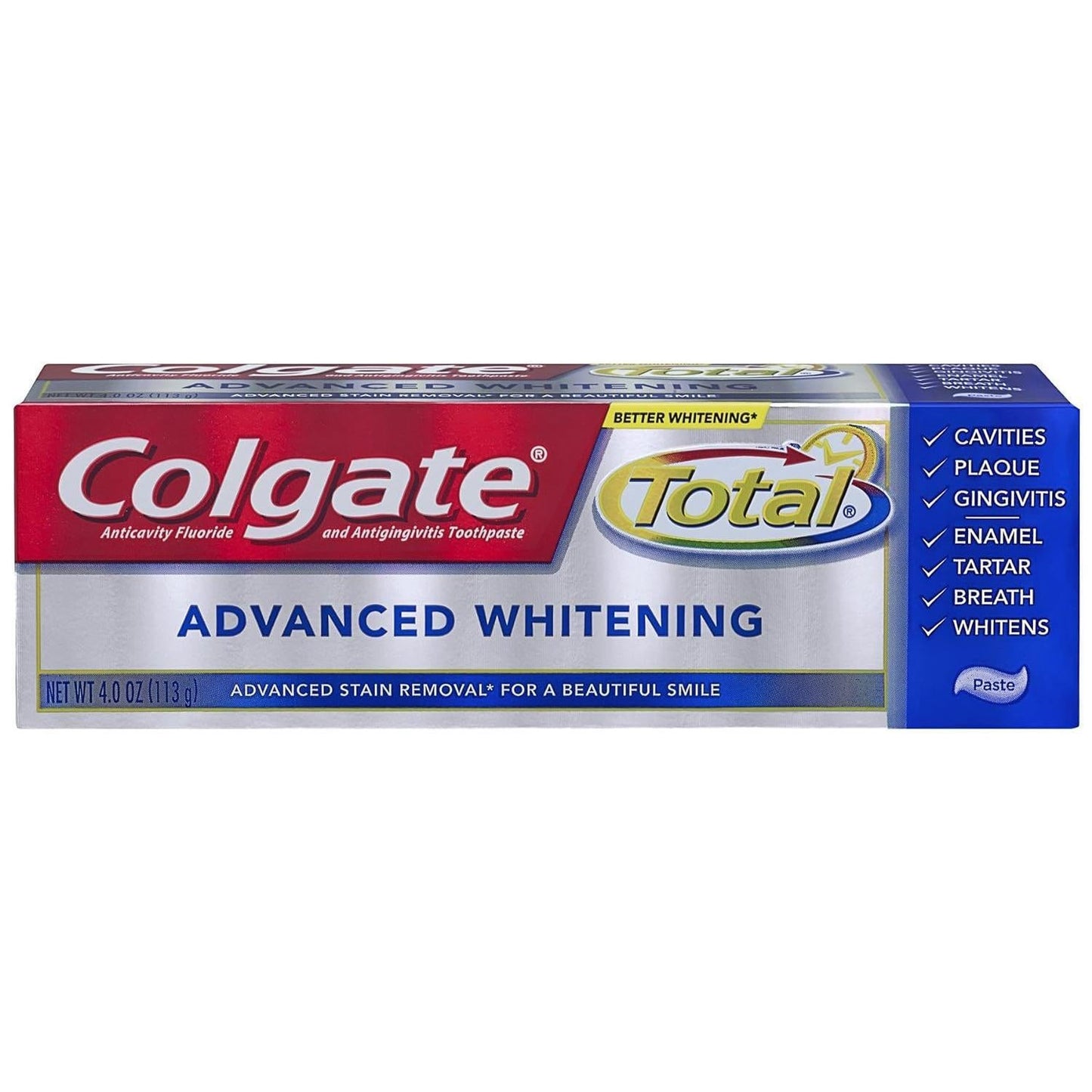Colgate Total Toothpaste, Anticavity Fluoride And Antigingivitis, Advanced Whitening, Paste