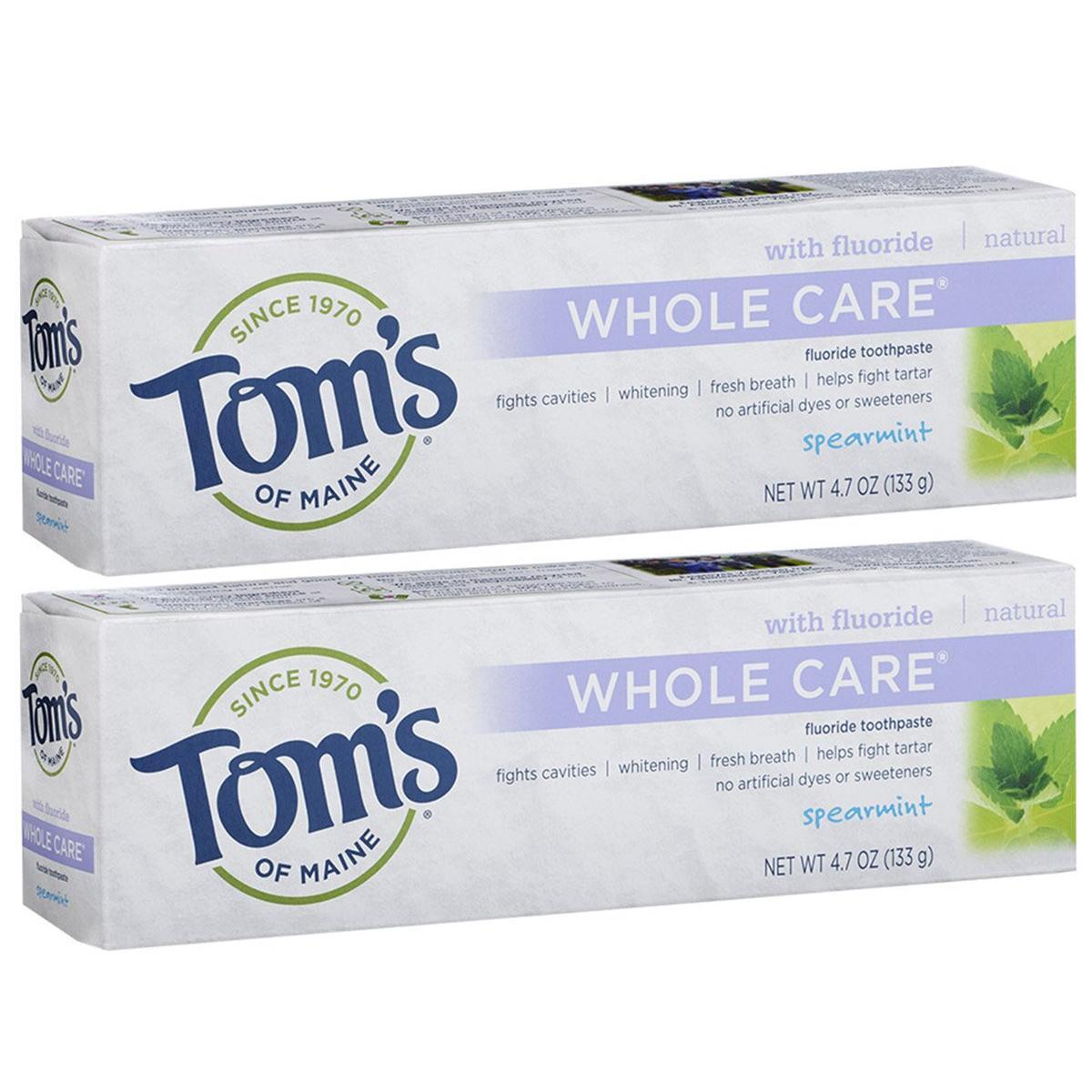 Tom's of Maine Toothpaste, Fluoride, Whole Care, Spearmint, Paste