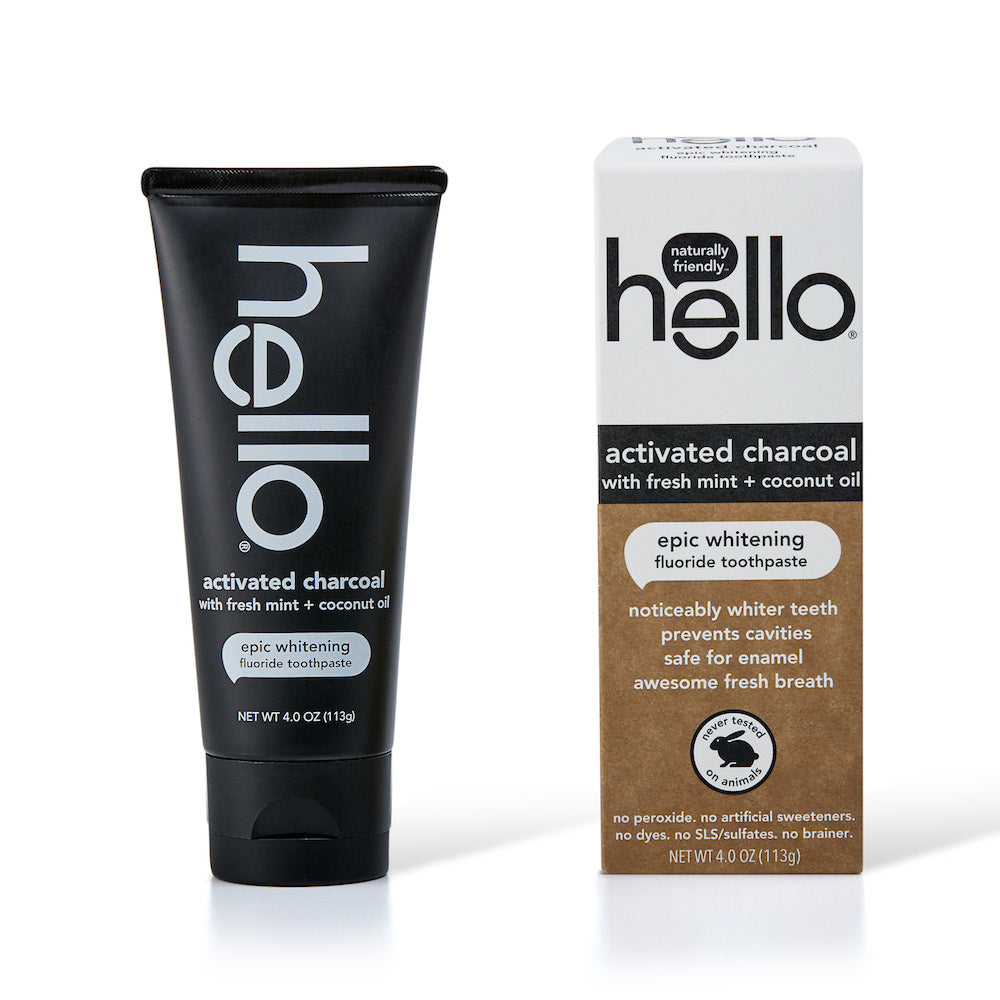 Hello Activated Charcoal Fluoride Whitening Toothpaste, Fresh Mint + Coconut Oil, 4 Oz