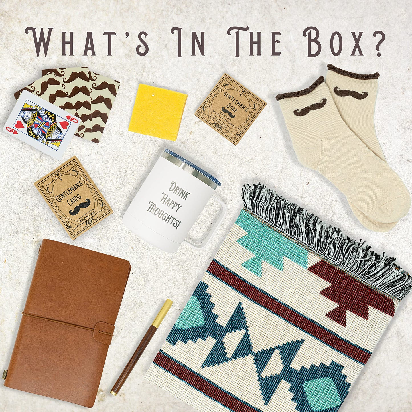 Get Well Soon Gift Basket Men | Care Package For Men | Includes Soft Blanket, Insulated Mug, Journal, Pen, Soap, and Cozy Socks | Packaged In a Vintage Gift Box