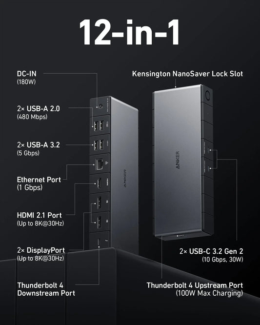 Anker <b>778</b> Thunderbolt Docking Station (12-in-1, Thunderbolt 4)