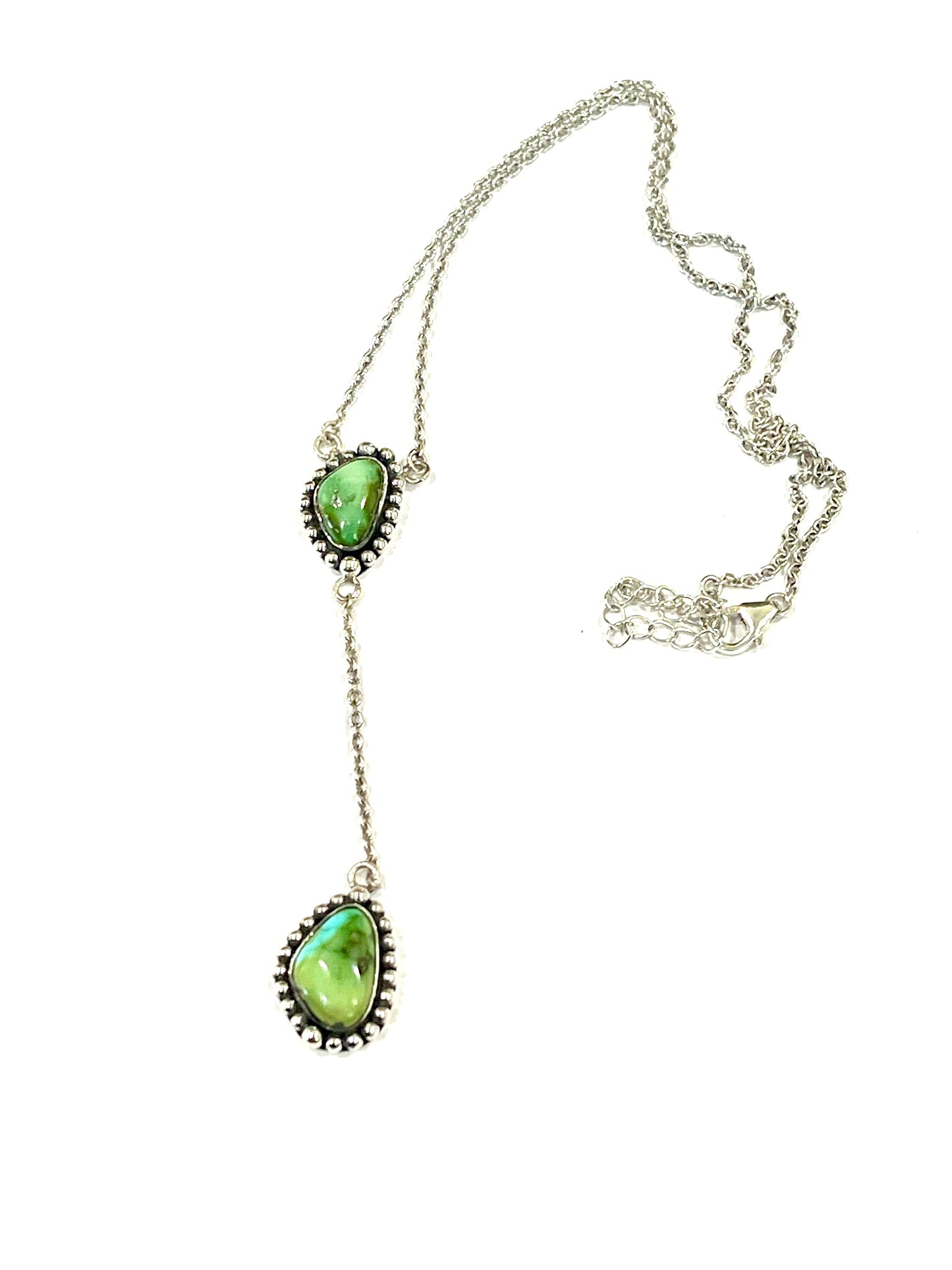 Handmade Sterling Silver & Sonoran Mountain Turquoise 2 Stone Drop Necklace
