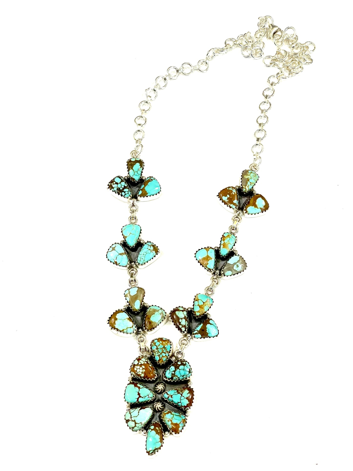 Handmade Sterling Silver & Number 8 Turquoise Cluster Necklace