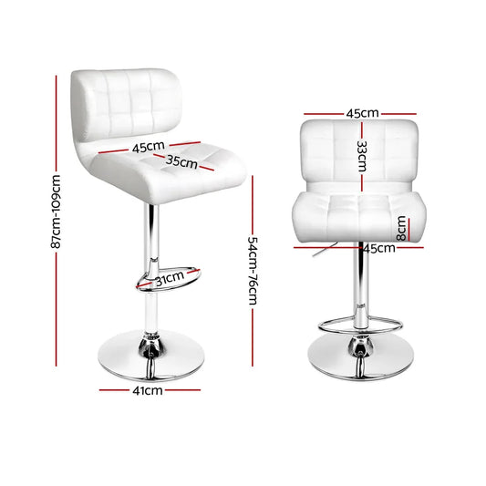 Artiss Set of 2 PU Leather Gas Lift Bar Stools - White and Chrome