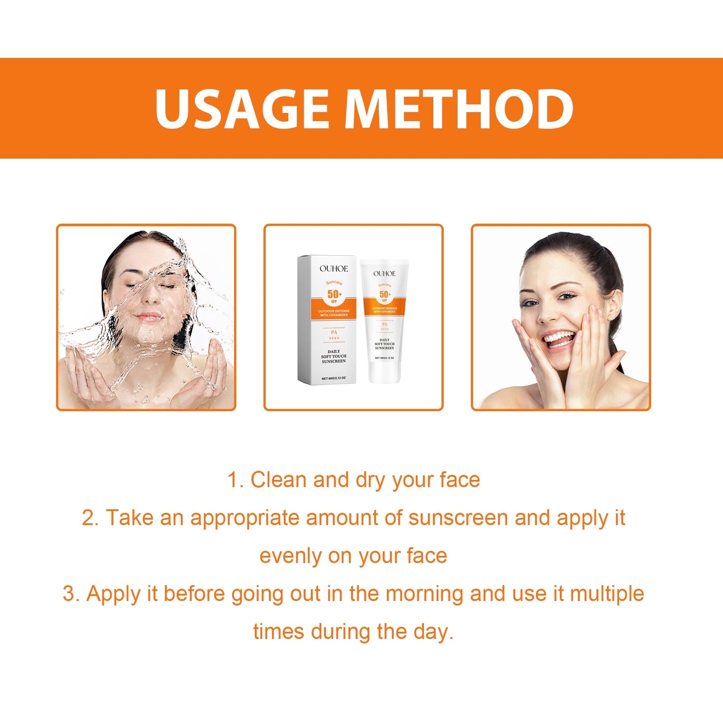 Daily Soft Touch Sunscreen, Gentle Facial Body Skin Non-Sticky Non-Fake White Protection Moisturizing Anti-Uv Cream