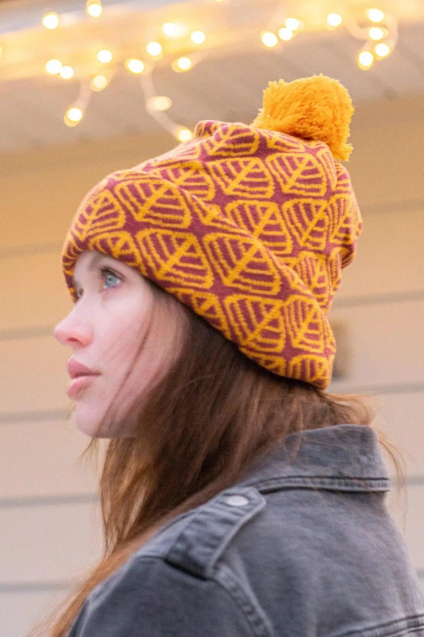 Crimson Glow Winter Hat with Beanie