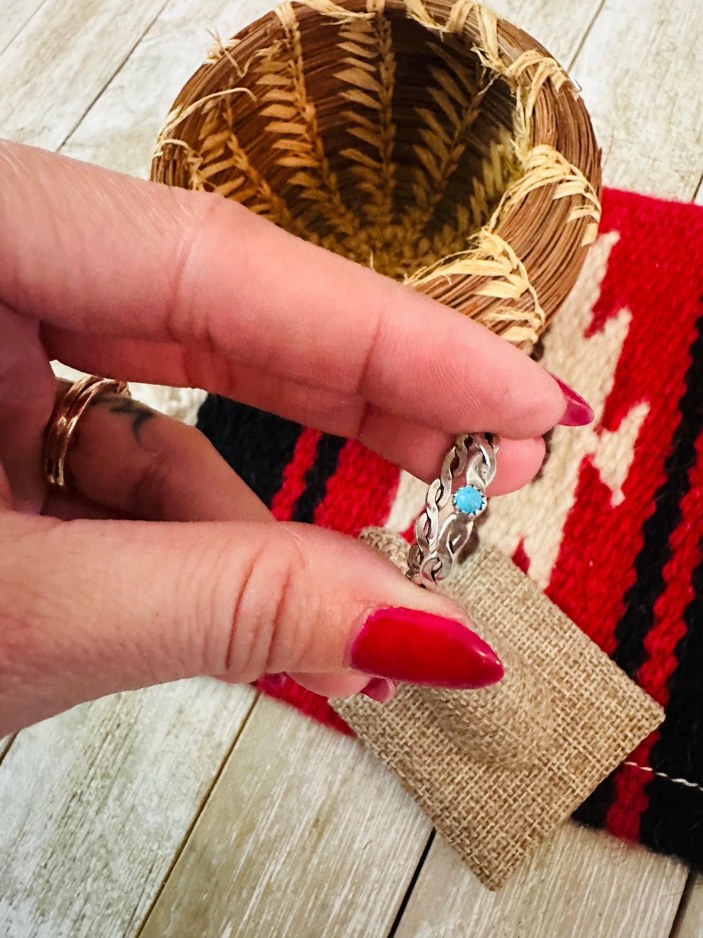 Handcrafted Turquoise & Sterling Silver Twisted Band Ring