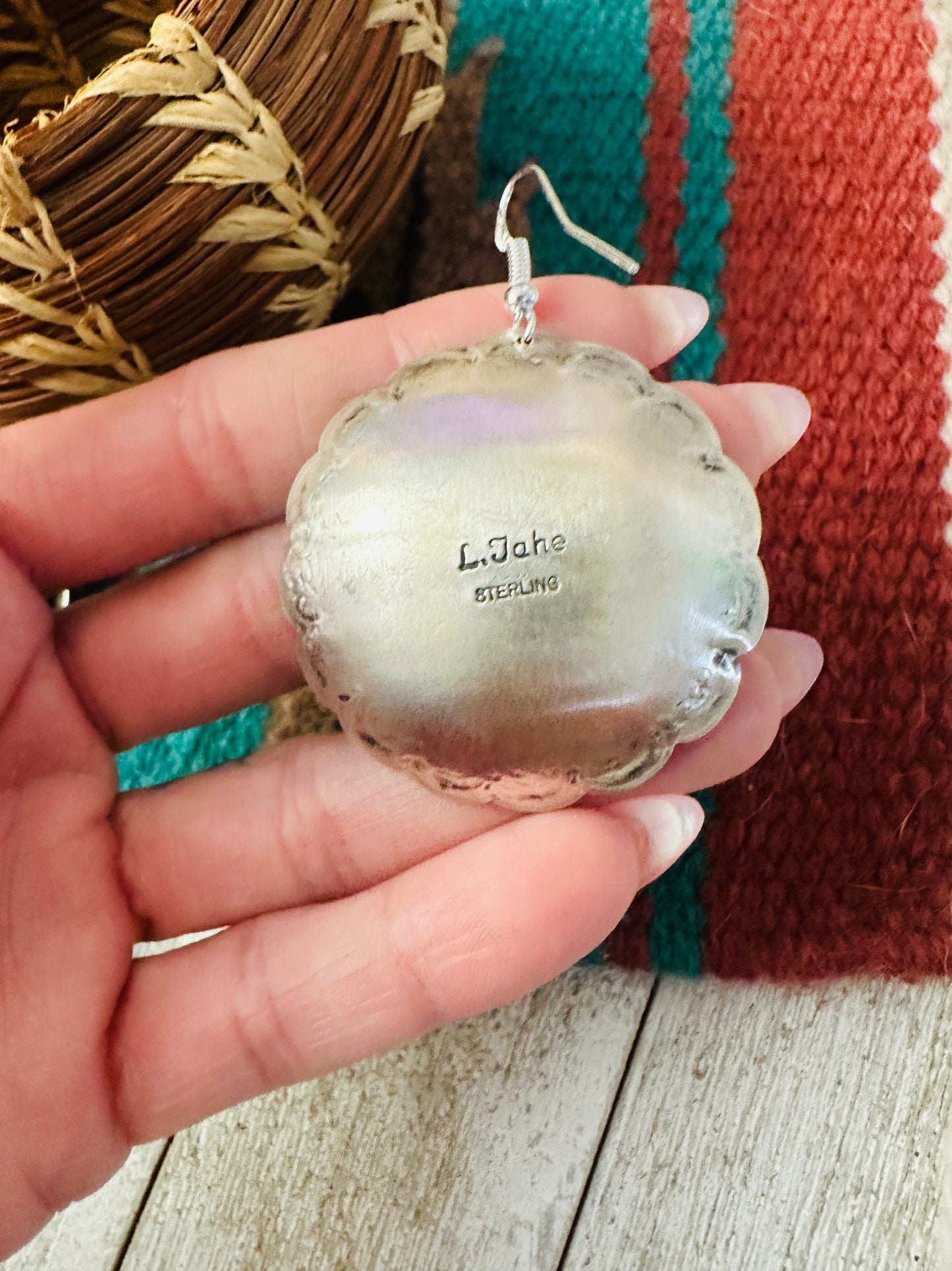 Handcrafted Sterling Silver Concho Dangle Earrings by Leander Tahe