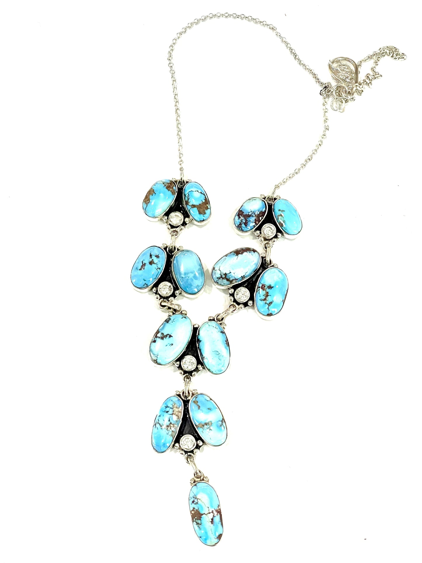 Handmade Sterling Silver, CZ & Golden Hills Cluster Necklace