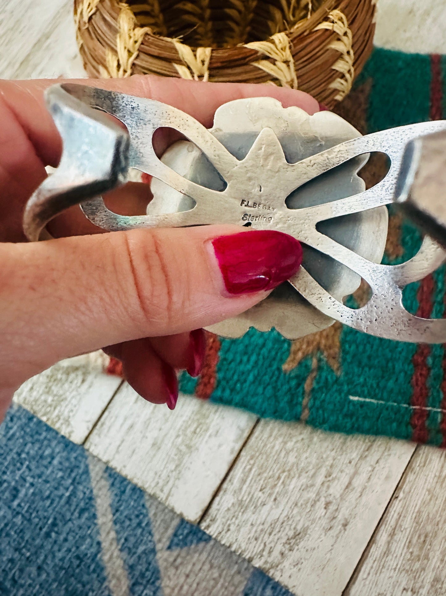 Handcrafted Old Pawn Sterling Silver & Queen Pink Conch Cluster Cuff Bracelet