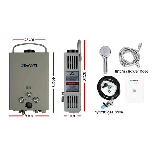 Devanti Portable Gas Water Heater LPG System Grey