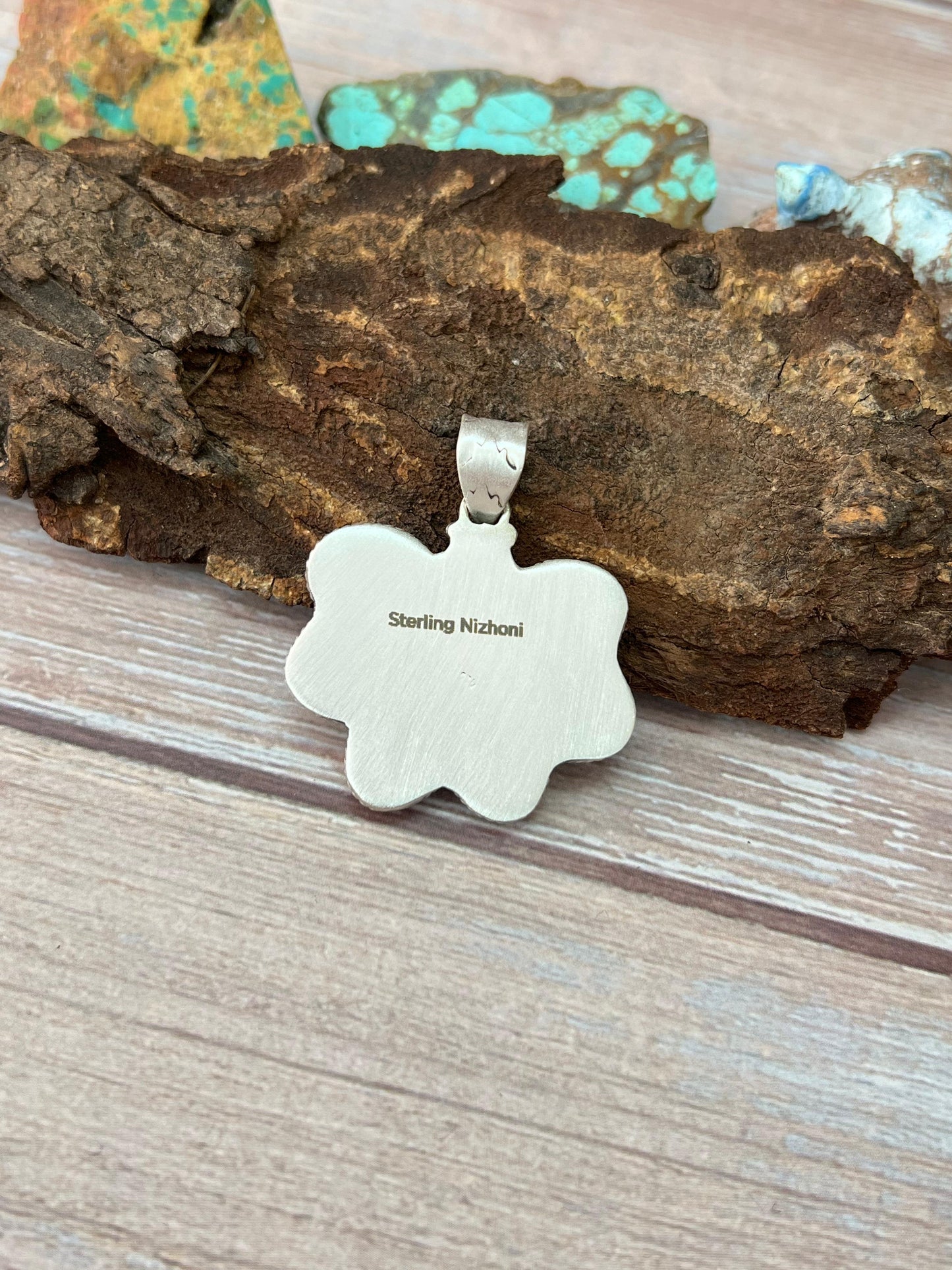 Handmade Sterling Silver Sonoran Mountain Turquoise Pendant with Signed Nizhoni