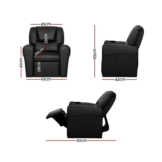 Keezi Kids Recliner Chair Black PU Leather Sofa Lounge Couch Children