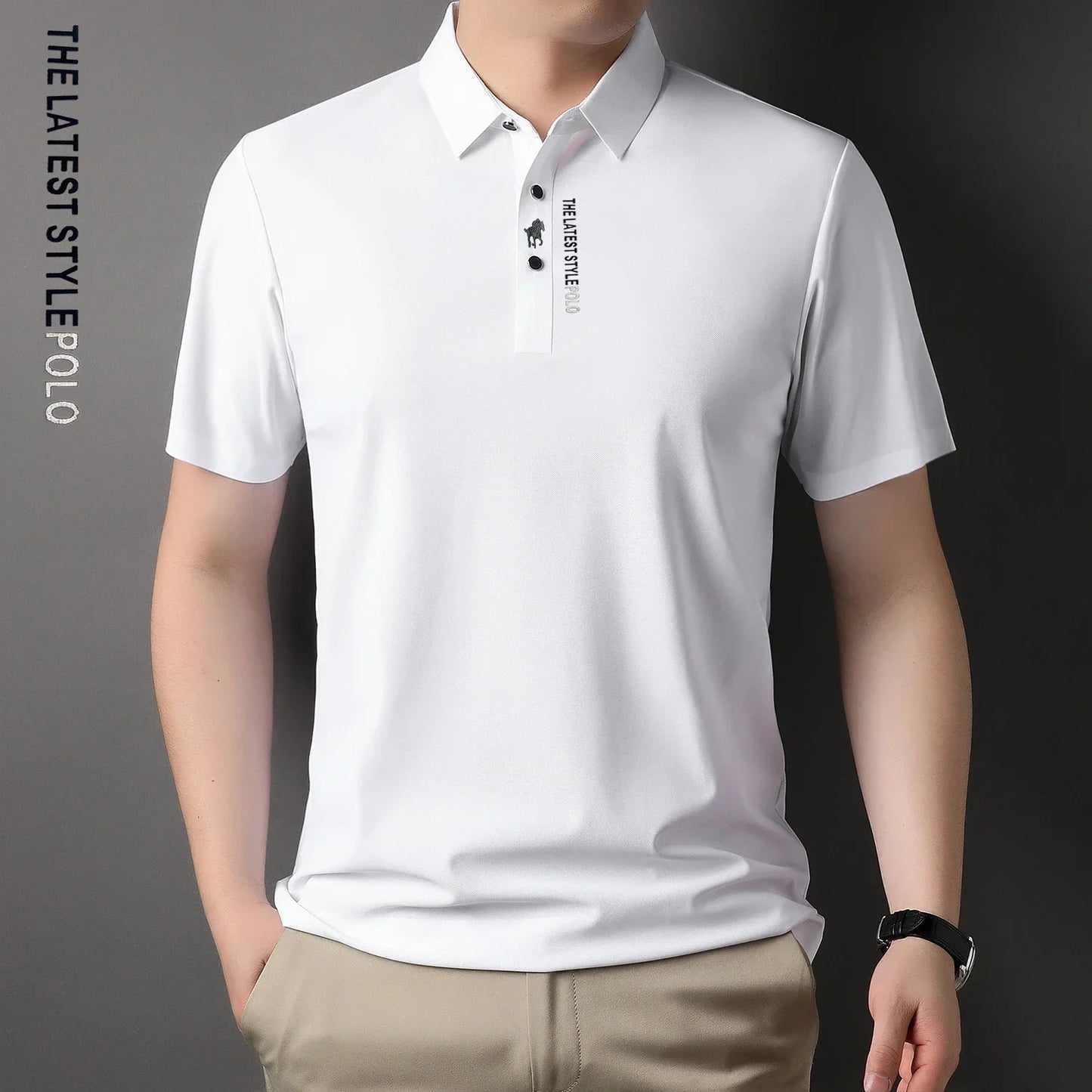 Ice Silk Embroidery Polo Shirt 2024 New Summer Lapel