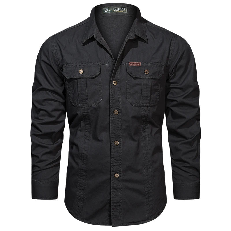 Cargo Shirt Men Long Sleeve Casual Cotton Shirts | Ships from US