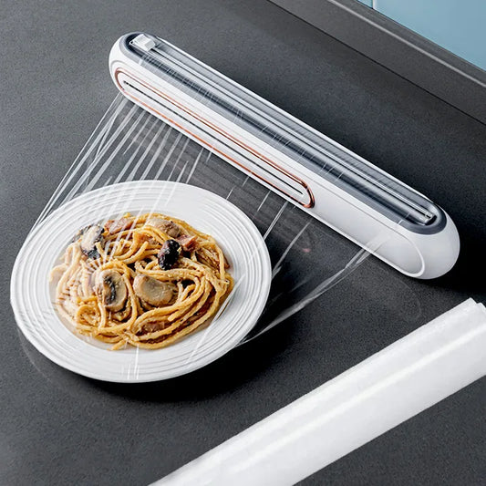Magnetic Refillable Plastic Wrap Dispenser With Cutter, Tin Aluminum